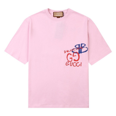 구찌 남성 크루넥 핑크 반팔티 - Mens Pink Tshirts - guc04746x