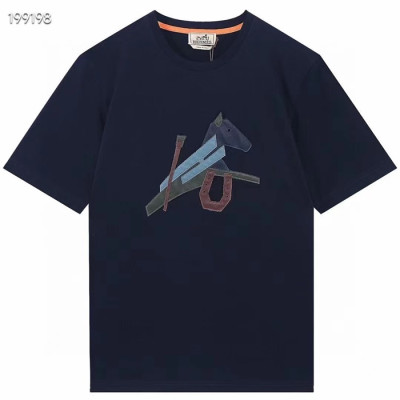 에르메스 남자 네이비 크루넥 반팔티 - Mens Navy  Tshirts - her0753x