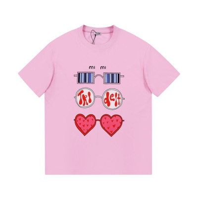 미우미우 여성 크루넥 핑크 반팔티 - Ladys Pink Tshirts - miu0245x
