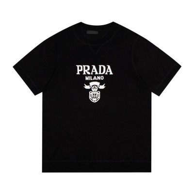 프라다 남성 크루넥 블랙 반팔티 - Mens Black Tshirts - Pra02702x