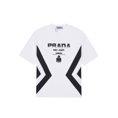 프라다 남성 크루넥 화이트 반팔티 - Mens White Tshirts - Pra02706x