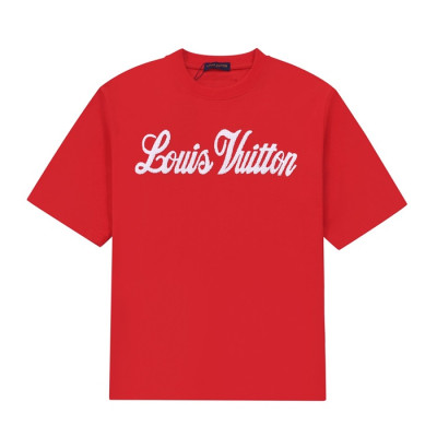 루이비통 남성 레드 크루넥 반팔티 - Mens Red Tshirts - lou04993x