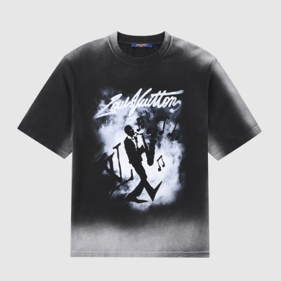 루이비통 남성 블랙 크루넥 반팔티 - Mens Black Tshirts - lou04997x