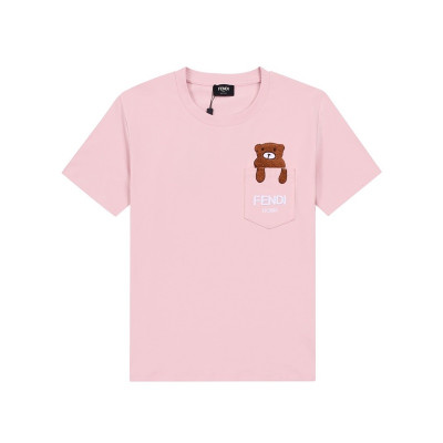 펜디 남/녀 핑크 크루넥 반팔티 - Fendi Unisex Pink Tshirts - fen01251x