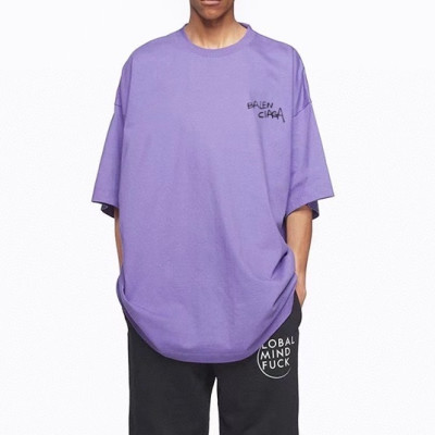 발렌시아가 남성 크루넥 퍼플 반팔티 - Mens Purple Tshirts - bal01623x