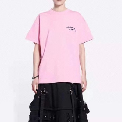 발렌시아가 남성 크루넥 핑크 반팔티 - Mens Pink Tshirts - bal01624x