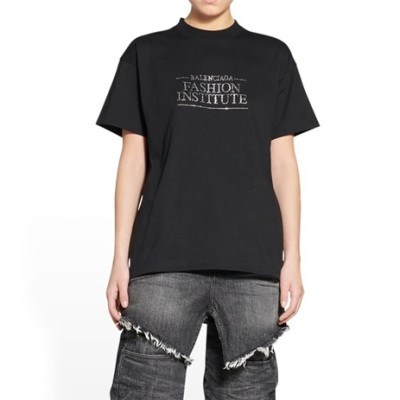 발렌시아가 남성 크루넥 블랙 반팔티 - Mens Black Tshirts - bal01639x