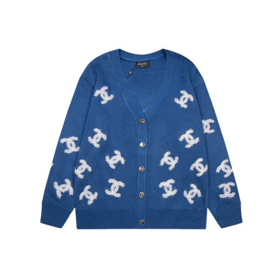 샤넬 남/녀 브이넥 블루 가디건 - Chanel Unisex Blue Cardigan - ch008x