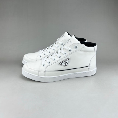 프라다 남성 하이탑 화이트 스니커즈 - Prada Mens White Sneakers - pra02897x