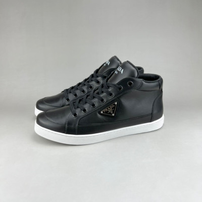 프라다 남성 하이탑 블랙 스니커즈 - Prada Mens Black Sneakers - pra02898x
