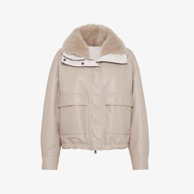 브루넬로쿠치넬리 여성 베이지 가죽 자켓 - Brunello Cucinelli Womens Beige Jackets - bru04x