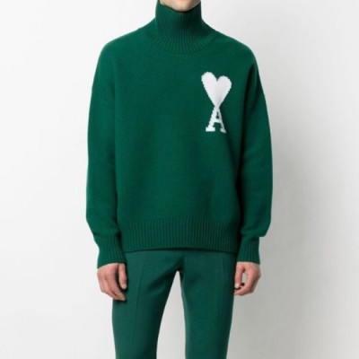 아미 남/녀 그린 터틀넥 니트 - Ami Unisex Green Knits - ami0315x