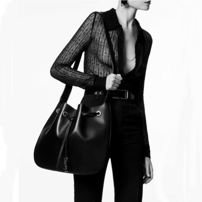 입생로랑 여성 블랙 호보백 - Saint Laurent Womens Black Flat Hobo Bag - ysl164x