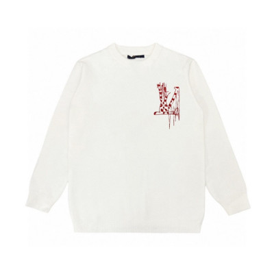 루이비통 남성 화이트 크루넥 니트 - Louis vuitton Mens White Sweaters - lv200x