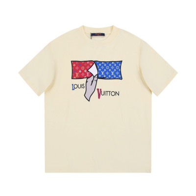 루이비통 남성 아이보리 크루넥 반팔티 - Louis vuitton Mens Ivory Tshirts - lv302x