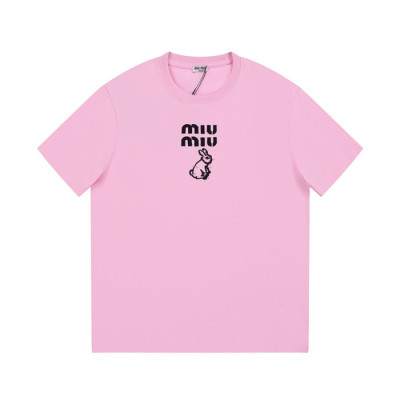 미우미우 여성 크루넥 핑크 반팔티 - Miumiu Ladys Pink short sleeved T-shirts - miu0295x