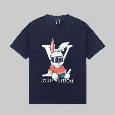 루이비통 남성 네이비 크루넥 반팔티 - Louis vuitton Mens Navy Short sleeved T-shirts - lv332x