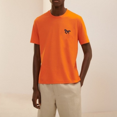 에르메스 남성 오렌지 크루넥 반팔티 - Hermes Mens Orange Short sleeved T-shirts - he44x