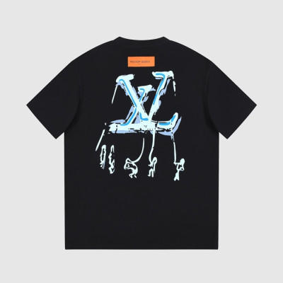 루이비통 남성 블랙 크루넥 반팔티 - Louis vuitton Mens Black Short sleeved T-shirts - lv362x