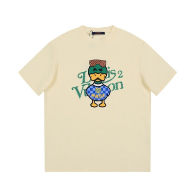 루이비통 남성 아이보리 크루넥 반팔티 - Louis vuitton Mens Ivory Short sleeved T-shirts - lv370x