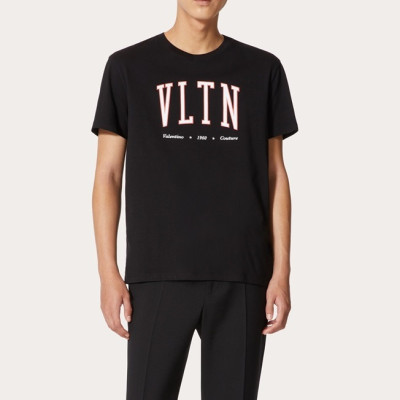 발렌티노 남성 블랙 크루넥 반팔티 - Valentino Mens Black Tshirts - val386x