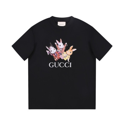 구찌 남/녀 블랙 크루넥 반팔티 - Gucci Unisex Black Short sleeved T-shirts - gu202x