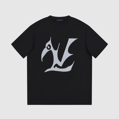 루이비통 남성 블랙 크루넥 반팔티 - Louis vuitton Mens Black Short sleeved T-shirts - lv532x