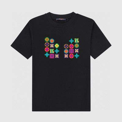 루이비통 남성 블랙 크루넥 반팔티 - Louis vuitton Mens Black Short sleeved T-shirts - lv537x