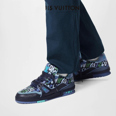 루이비통 남성 블루 스니커즈 - Louis vuitton Mens Blue Sneakers - lv626x