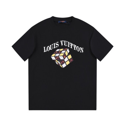 루이비통 남성 블랙 크루넥 반팔티 - Louis vuitton Mens Black Short sleeved T-shirts - lv631x