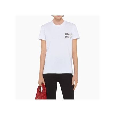 미우미우 여성 크루넥 화이트 반팔티 - Miumiu Ladys White short sleeved T-shirts - miu300x