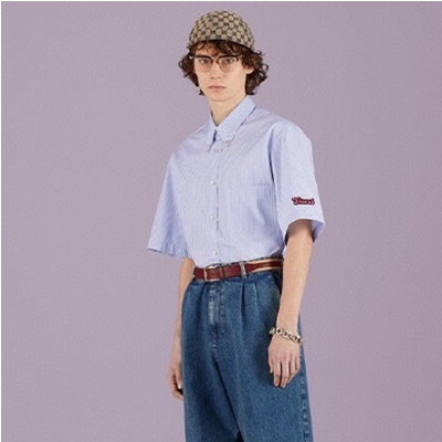 구찌 남성 트렌디 블루 반팔 셔츠 - Gucci Mens Blue Short sleeved Tshirts - gu357x