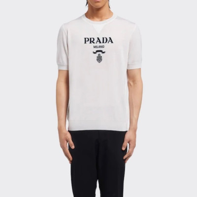 프라다 남성 크루넥 화이트 반팔티 - Prada Mens White Short sleeved T-shirts - pr362x