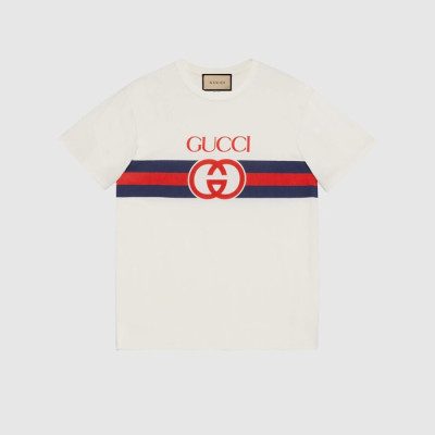 구찌 남/녀 아이보리 크루넥 반팔티 - Gucci Unisex Ivory Short sleeved T-shirts - gu367x