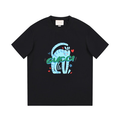구찌 남/녀 블랙 크루넥 반팔티 - Gucci Unisex Black Short sleeved T-shirts - gu531x