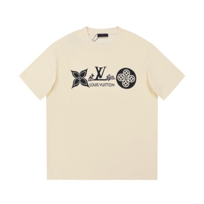 루이비통 남성 아이보리 크루넥 반팔티 - Louis vuitton Mens Ivory Short sleeved T-shirts - lv691x