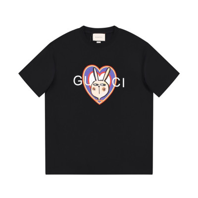 구찌 남/녀 블랙 크루넥 반팔티 - Gucci Unisex Black Short sleeved T-shirts - gu540x