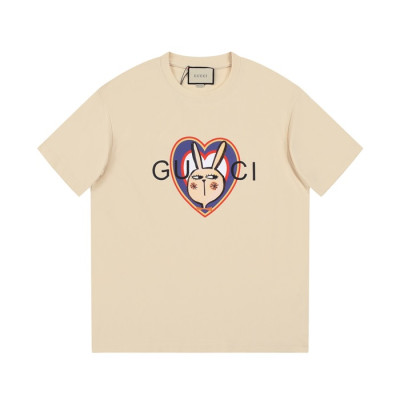 구찌 남/녀 아이보리 크루넥 반팔티 - Gucci Unisex Ivory Short sleeved T-shirts - gu541x