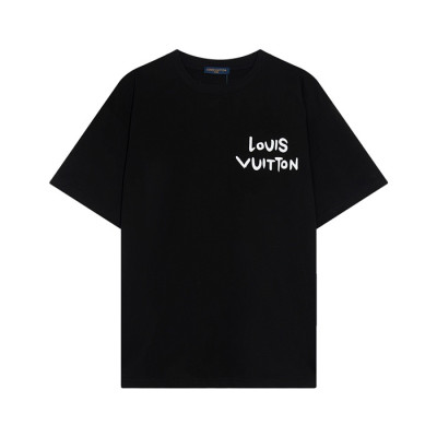 루이비통 남성 블랙 크루넥 반팔티 - Louis vuitton Mens Black Short sleeved T-shirts - lv699x