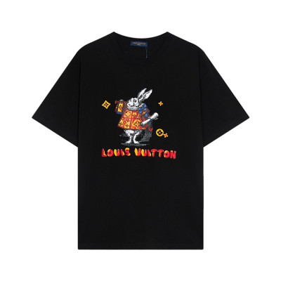 루이비통 남성 블랙 크루넥 반팔티 - Louis vuitton Mens Black Short sleeved T-shirts - lv701x