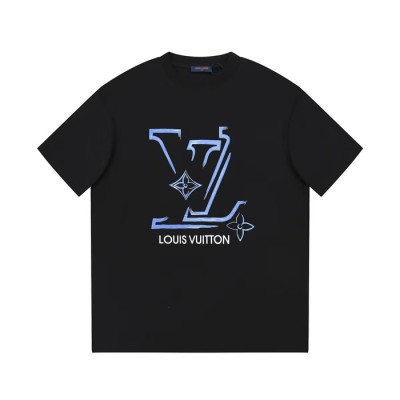 루이비통 남성 블랙 크루넥 반팔티 - Louis vuitton Mens Black Short sleeved T-shirts - lv716x