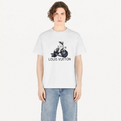 루이비통 남성 화이트 크루넥 반팔티 - Louis vuitton Mens White Short sleeved Tshirts - lv729x