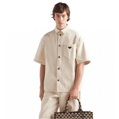 프라다 남성 베이지 반팔 셔츠  - Prada Mens Beige Short sleeved Tshirts - pr380x
