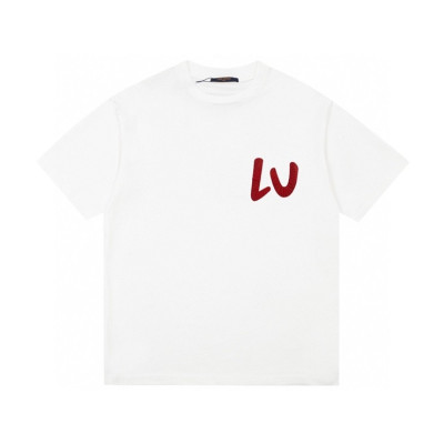 루이비통 남성 화이트 크루넥 반팔티 - Louis vuitton Mens White Short sleeved Tshirts - lv765x