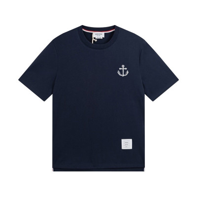 톰브라운 남성 크루넥 네이비 반팔티 - Thom Browne Mens Navy Tshirts - th41x