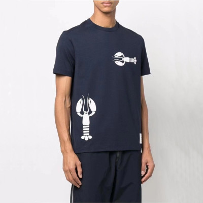 톰브라운 남성 크루넥 네이비 반팔티 - Thom Browne Mens Navy Tshirts - th49x