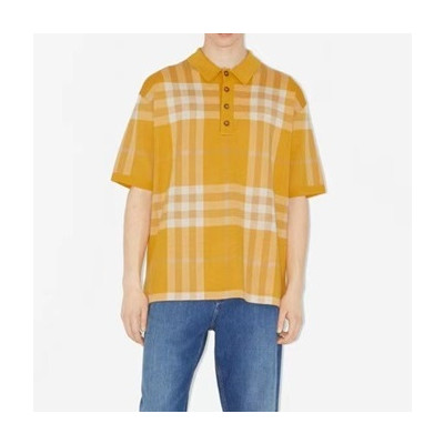 버버리 남성 옐로우 폴로 반팔티 - Burberry Mens Yellow Short Sleeved Tshirts - bu156x