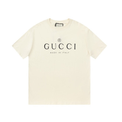 구찌 남/녀 아이보리 크루넥 반팔티 - Gucci Unisex Ivory Short sleeved Tshirts - gu621x