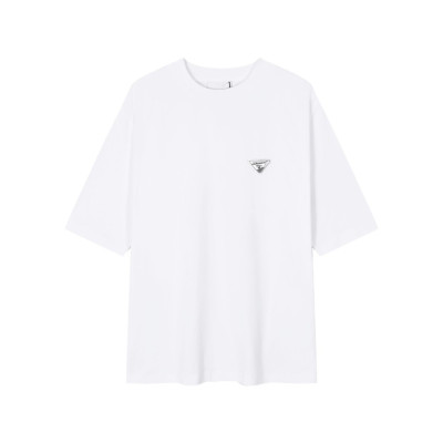 프라다 남성 크루넥 화이트 반팔티 - Prada Mens White Short sleeved T-shirts - pr451x