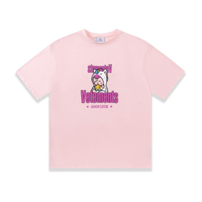 베트멍 남/녀 트렌디 핑크 반팔티 - Vetements Unisex Pink Tshirts - vet322x